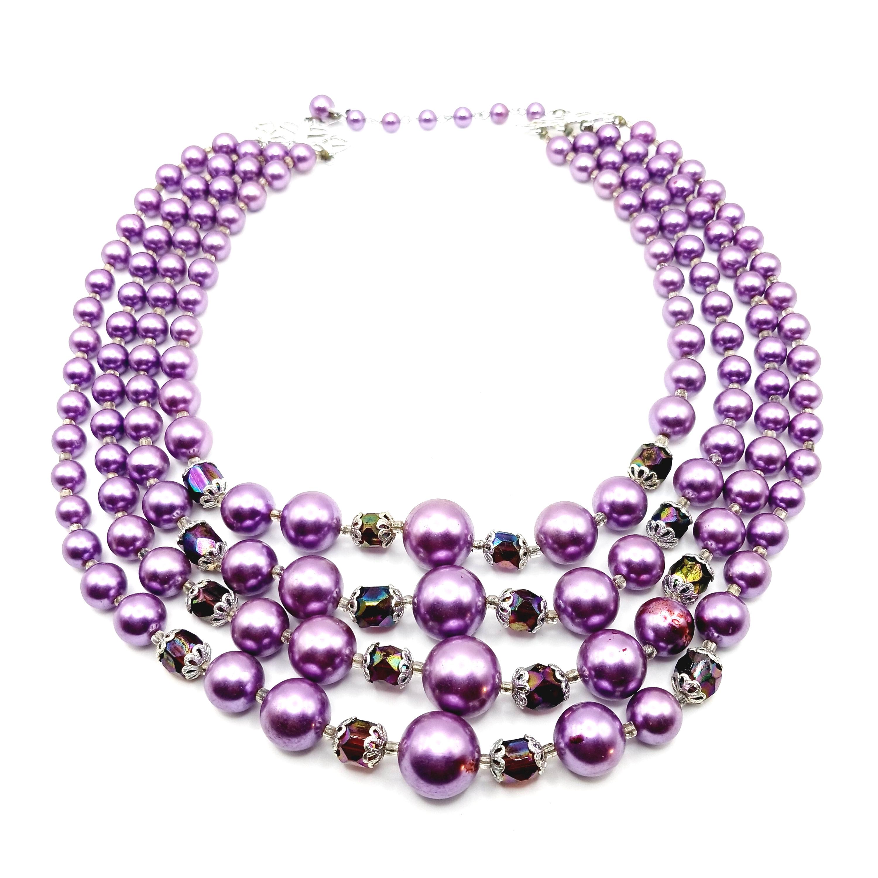 Vintage Japan Necklace Multistrand Glass Beaded Purples - Etsy