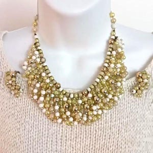 Vintage Beaded Necklace and Clip On Earring Set Marked Japan