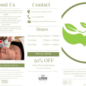 Minimalist Trifold Brochure Template, Editable Beauty Salon Price List, Printable Spa Pamphlet Price List.