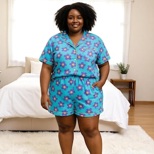 Plus Size Pyjamas - Shorts Pyjamas Set - Retro Style Pyjamas - Summer Pyjamas - Women&#39;s sleepwear - Women&#39;s Loungewear - Cute Pyjamas