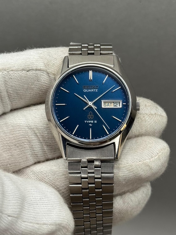SEIKO QUARTZ TYPE II 腕時計 本体 ブルー文字盤 Vintage Seiko Type II Quartz Watch: Blue Dial JDM Men's Watch - Etsy