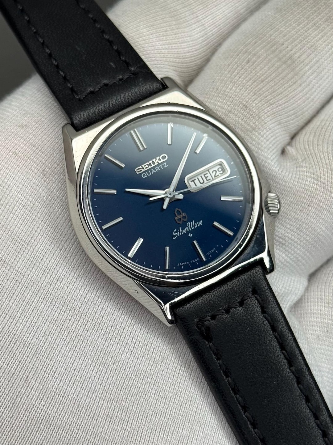 Rare SEIKO Silver Wave Quartz 7546-8340 | Navy Blue Dial | JDM