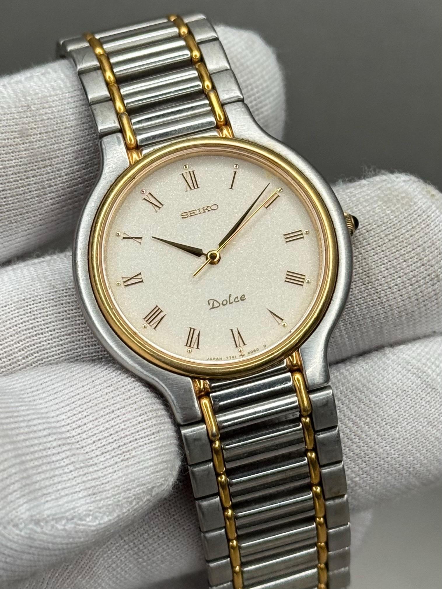 Vintage 1990 Exc+5 Seiko Dolce 7741-6050 Roman Two-tone Quartz