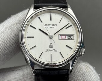 Rare Seiko Silverwave 8229-7030 Classics Round Shape Silver Dial