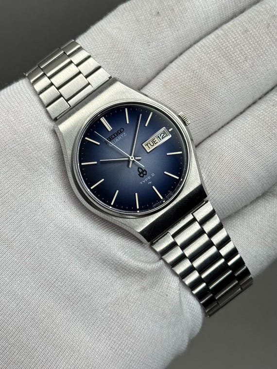 Rare Seiko Type II 4336-8040 Quartz Blue Dial Japanese Silver