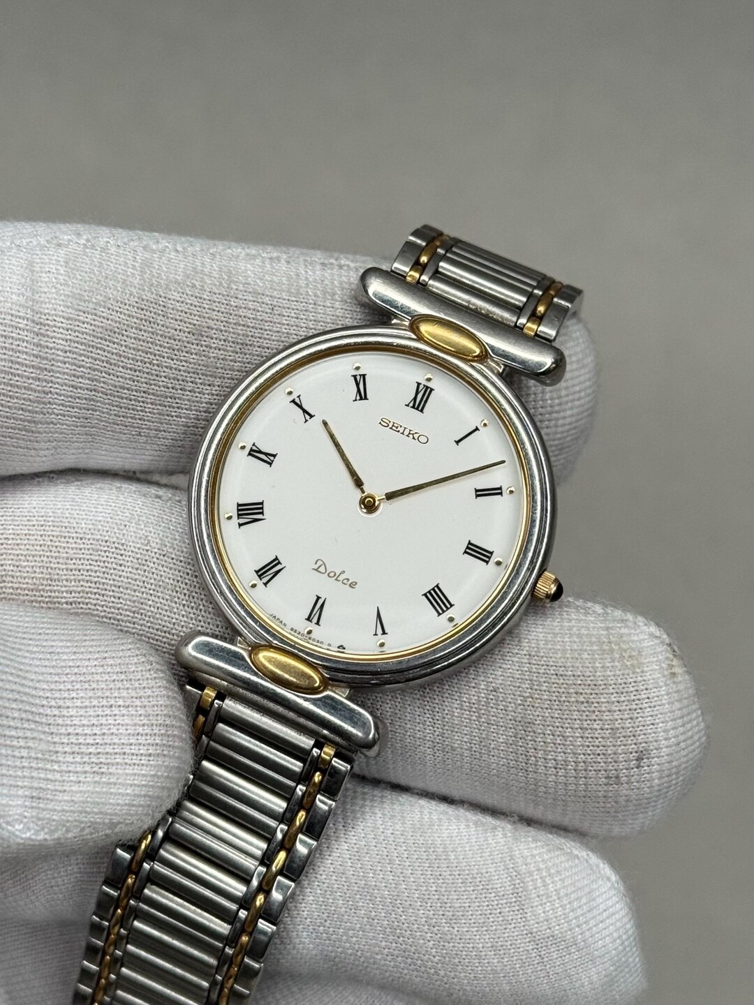 Vintage 1990 Exc+5 Seiko Dolce 9530-6030 Roman Two-tone Quartz