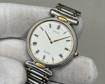 Vintage 1990 Exc+5 Seiko Dolce 9530-6030 Roman Two-tone Quartz