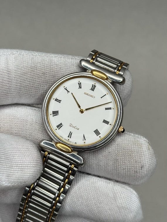 Vintage 1990 Exc+5 Seiko Dolce 9530-6030 Roman Two-tone Quartz