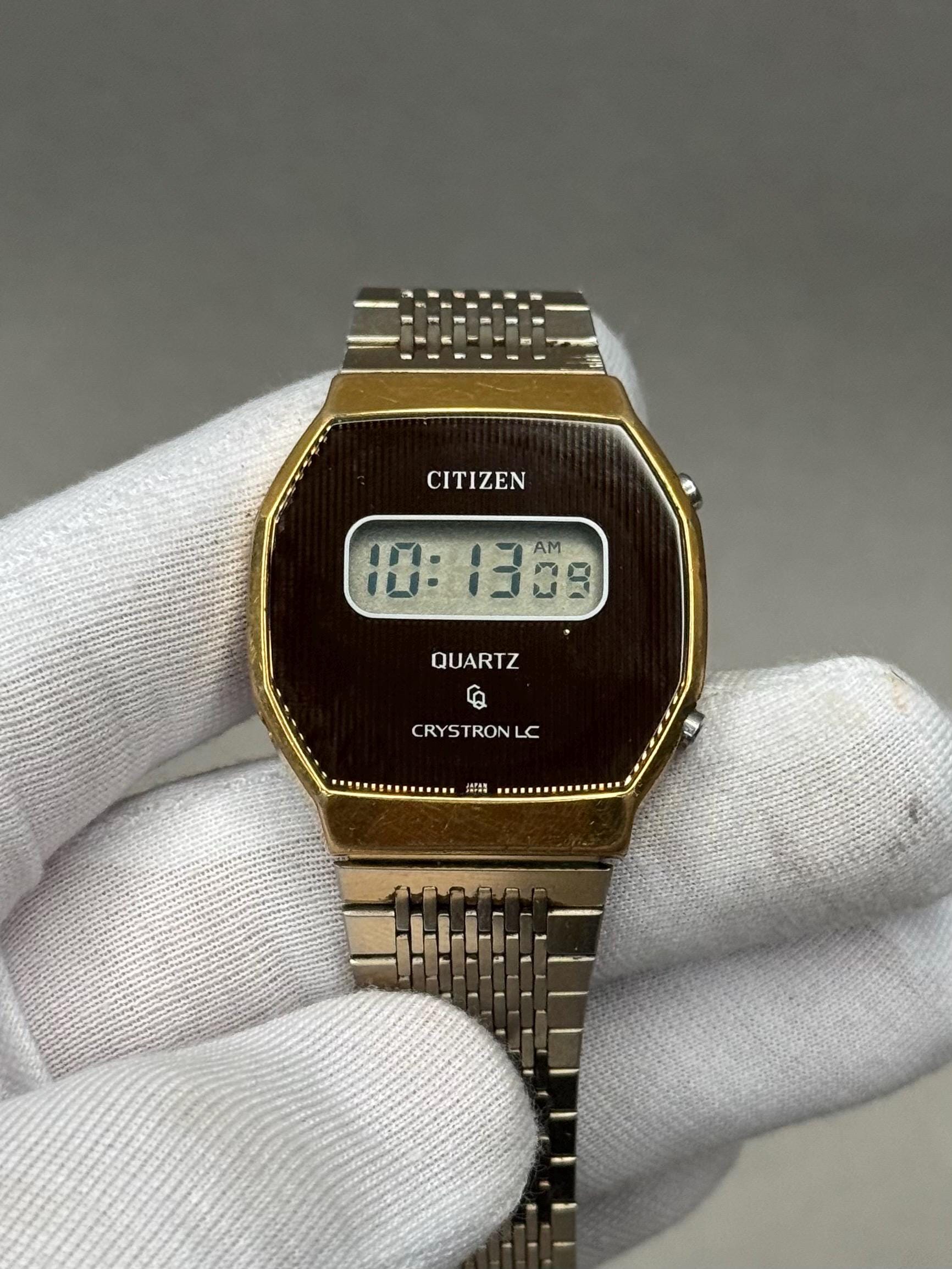 Vintage Citizen Crystron 4-095855 Digital Watch | Gold-tone Retro