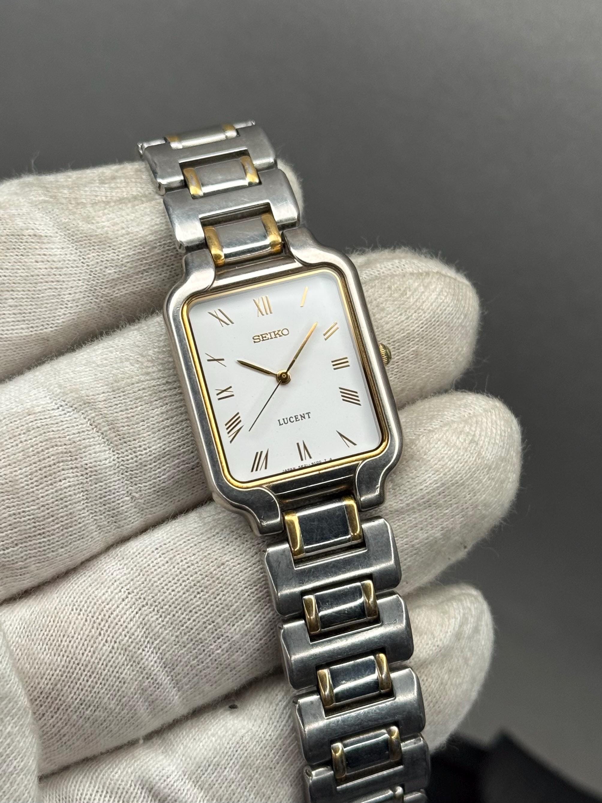 Rare Seiko Lucent Quartz 5E21-5B80 – Gold/white Tone Tank Dress