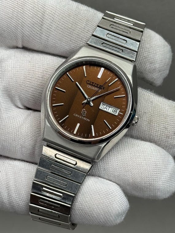 CITIZEN CRYSTRON クォーツ 腕時計 Citizen CQ Crystron Quartz Men's Watch 36mm | Brown Dial Day-date
