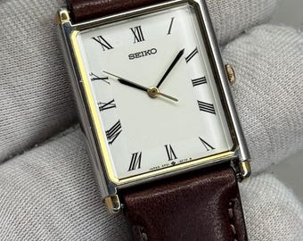 Vintage Seiko Chronos Quartz Watch: Gold Square Case, English