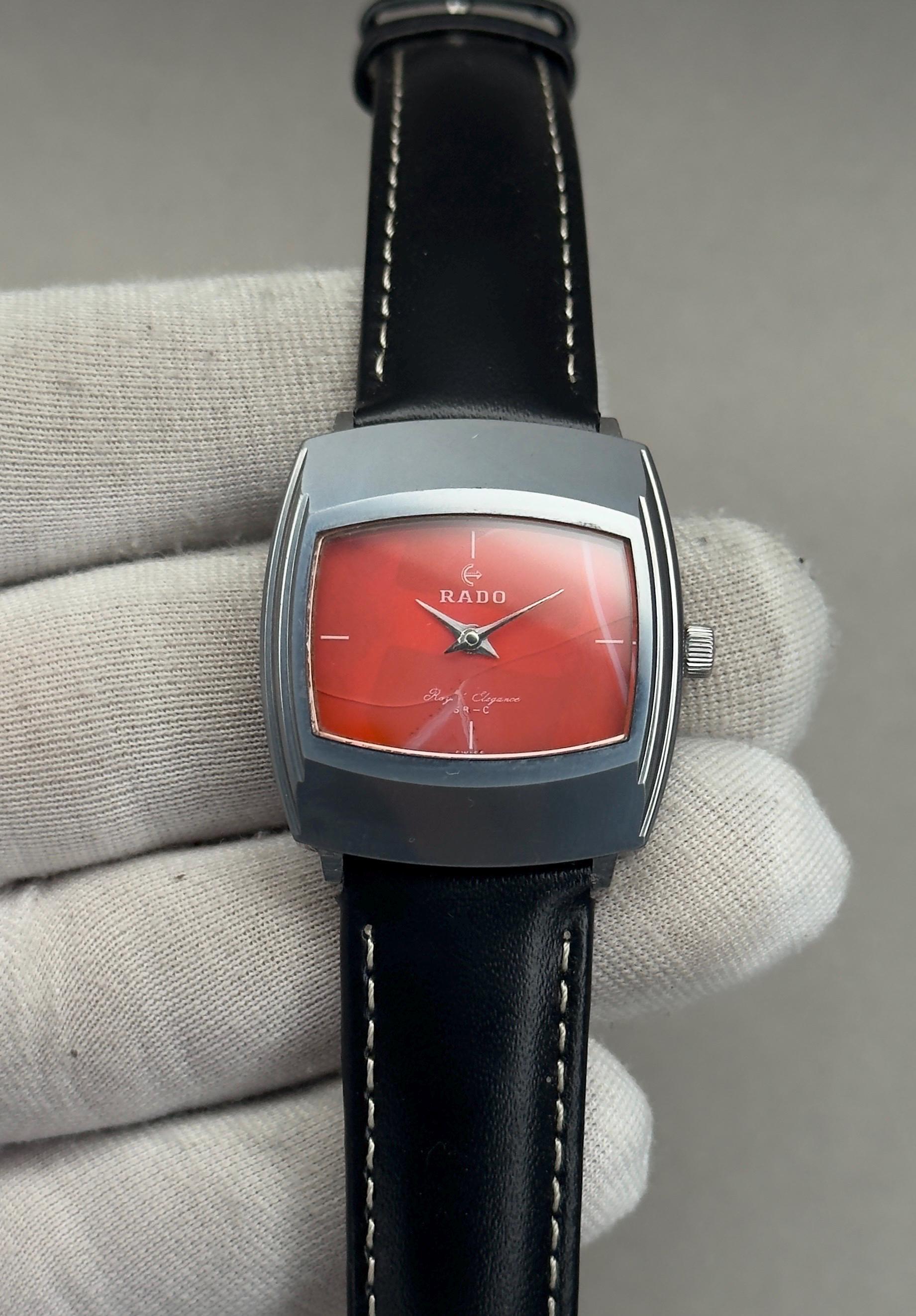 希少 RADO ラド－　ELEGANCE SR-D カットガラス　メンズ　稼働品 Rare Vintage Rado Royal Elegance SR-C K1531366 Red Dial 25 Jewels