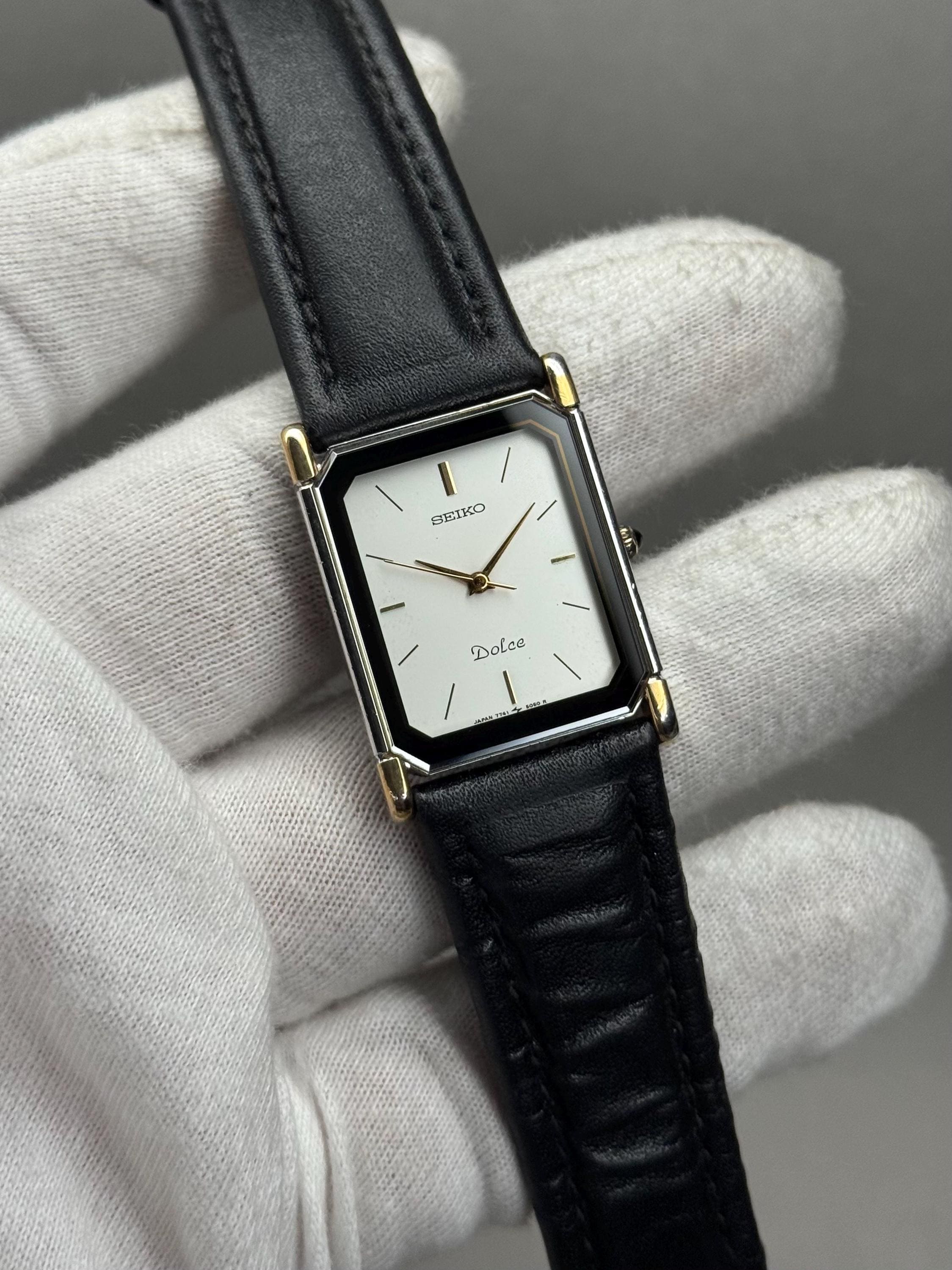 Vintage SEIKO Dolce Exceline 7741-5050 Tank Shap SGP Gold Plated
