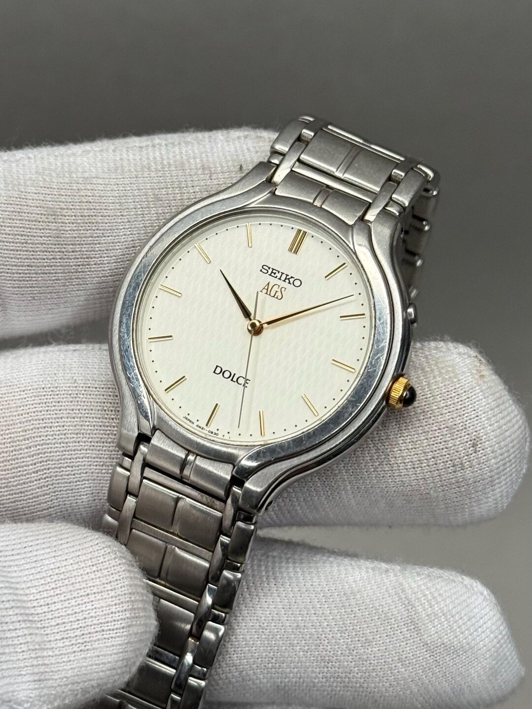 Rare SEIKO AGS Dolce 4M21-0B10 Textured Dial Chain Watch | Kinetic