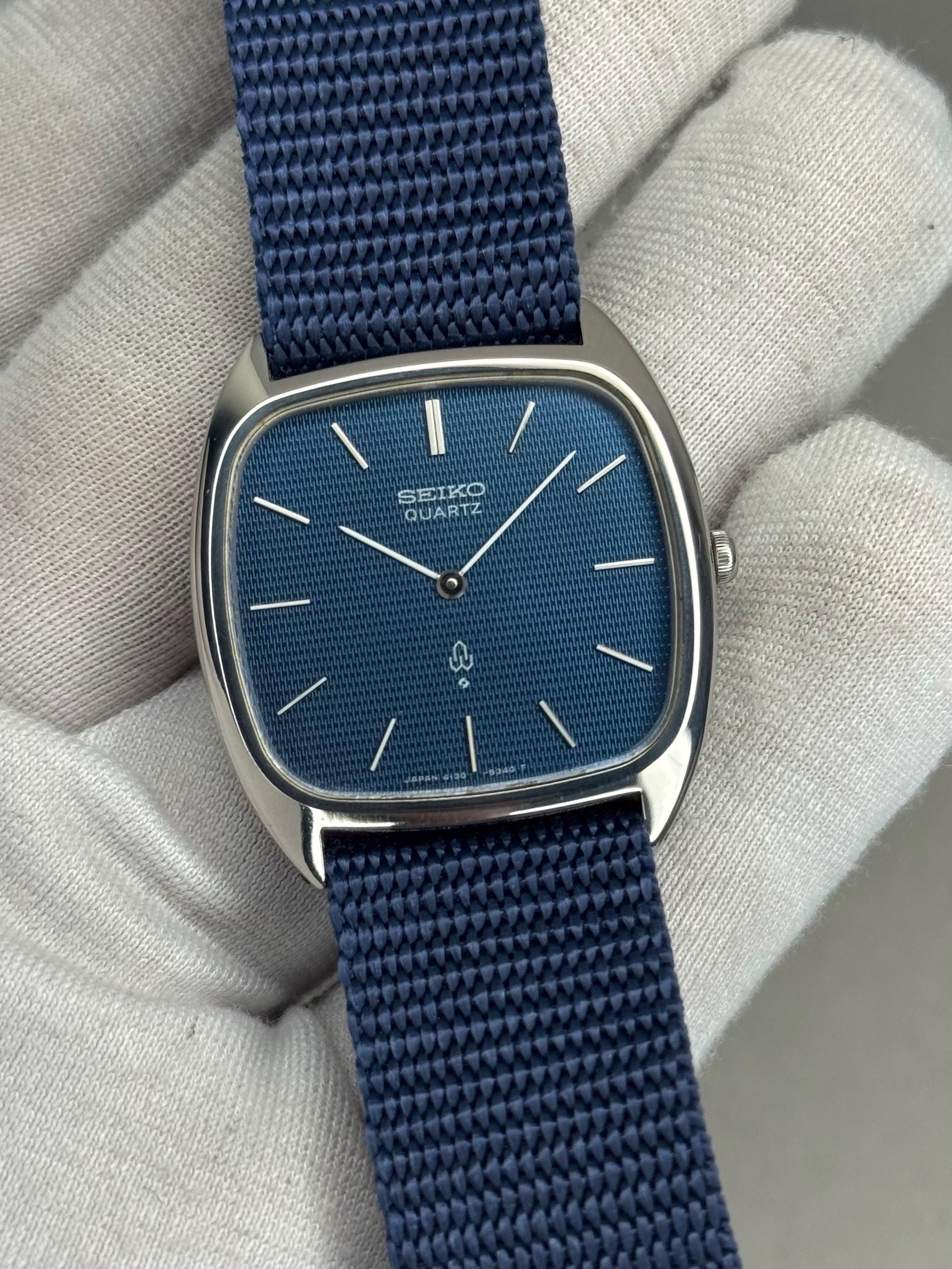 Rare Seiko 4130-5320 TV Shape Quartz Watch | Blue Textured Dial