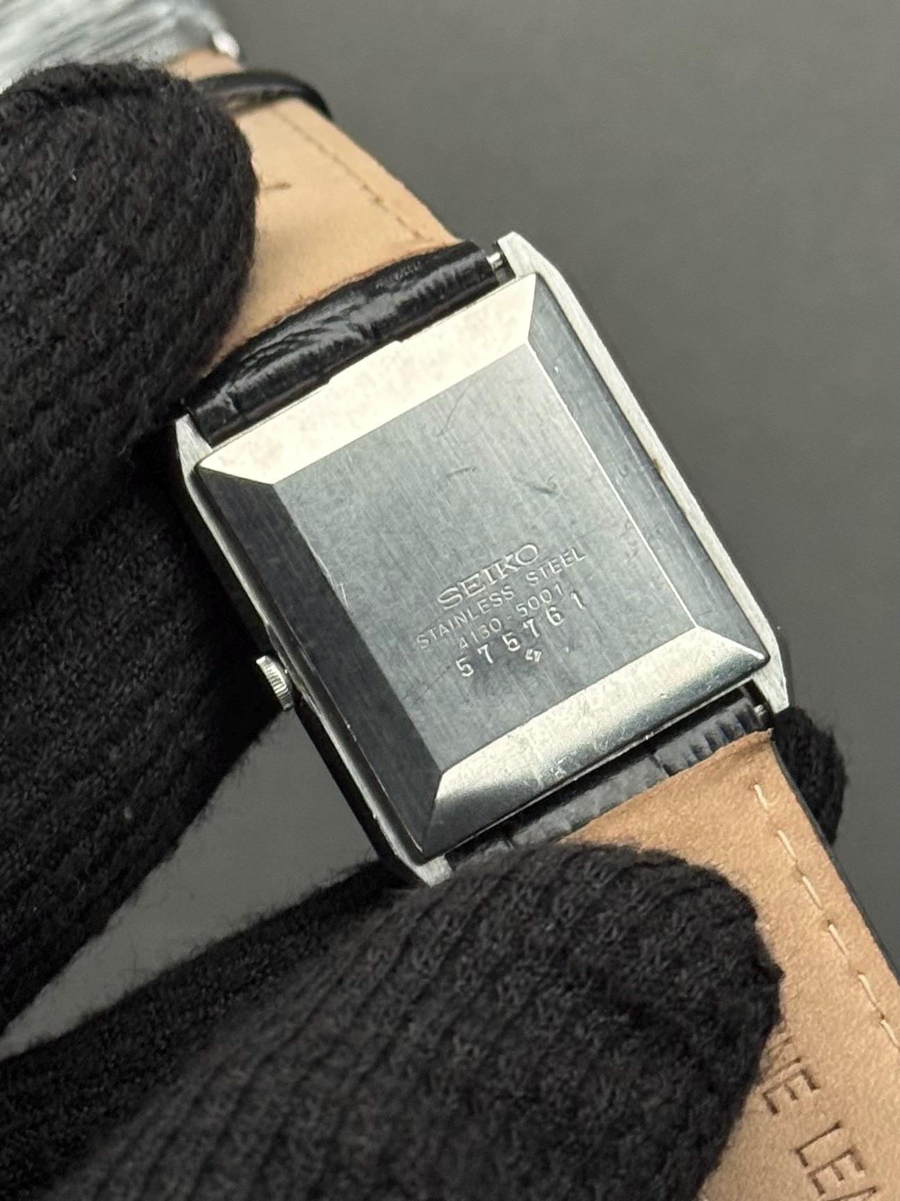 SEIKO 4130-5001 青文字盤 スクエア 薄型 新品電池
