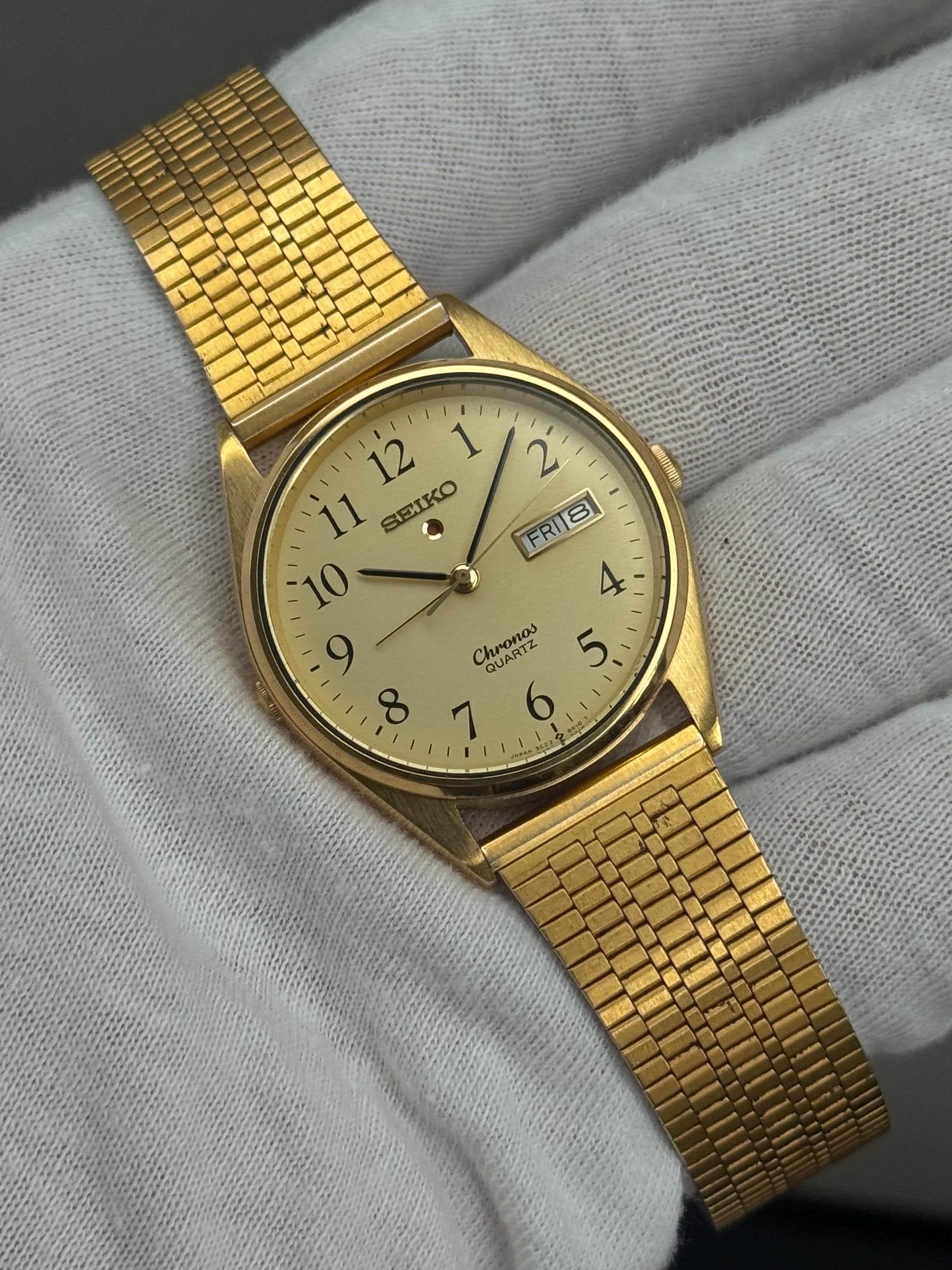 Rare SEIKO Chronos Alram 5C23-8000 Quartz Gold Plated Men's Watch