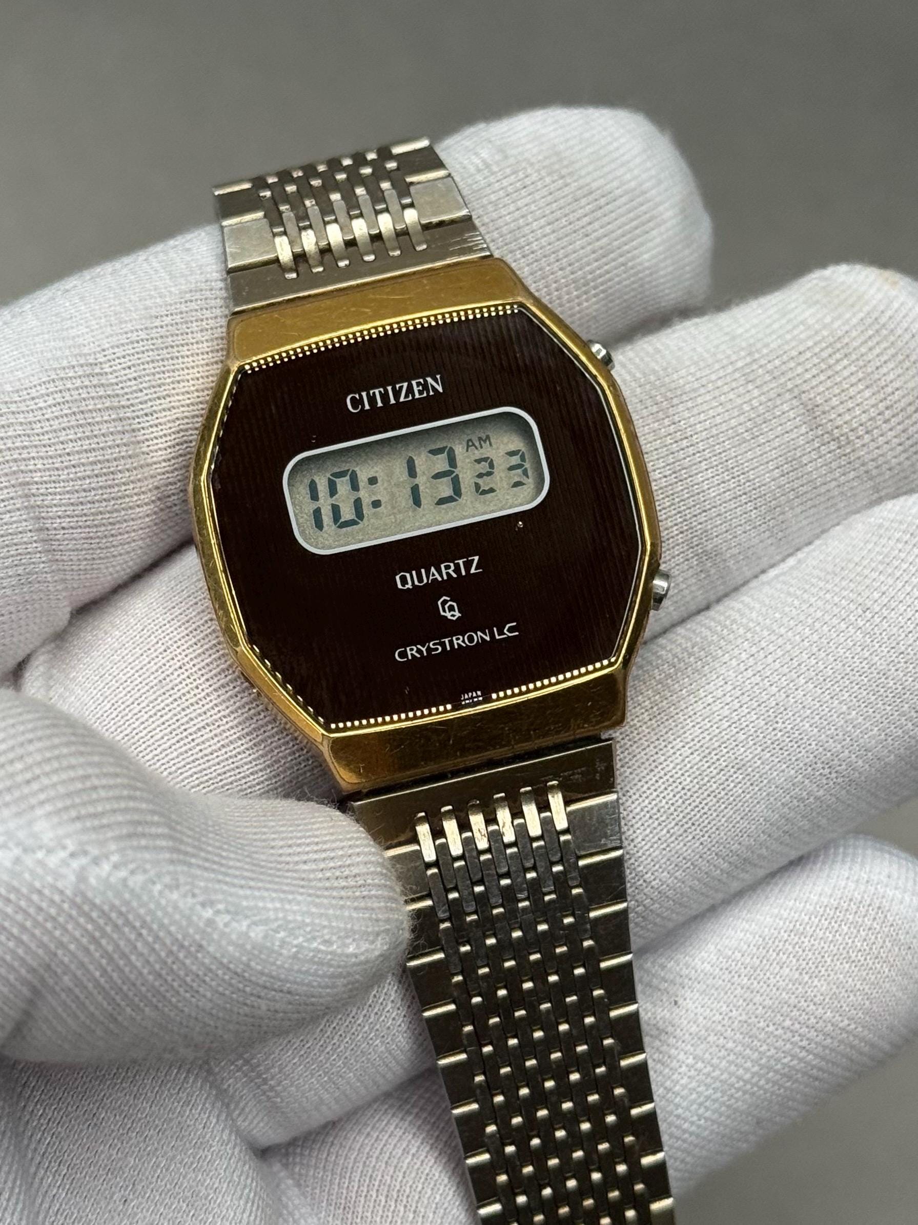 Vintage Citizen Crystron 4-095855 Digital Watch | Gold-tone Retro