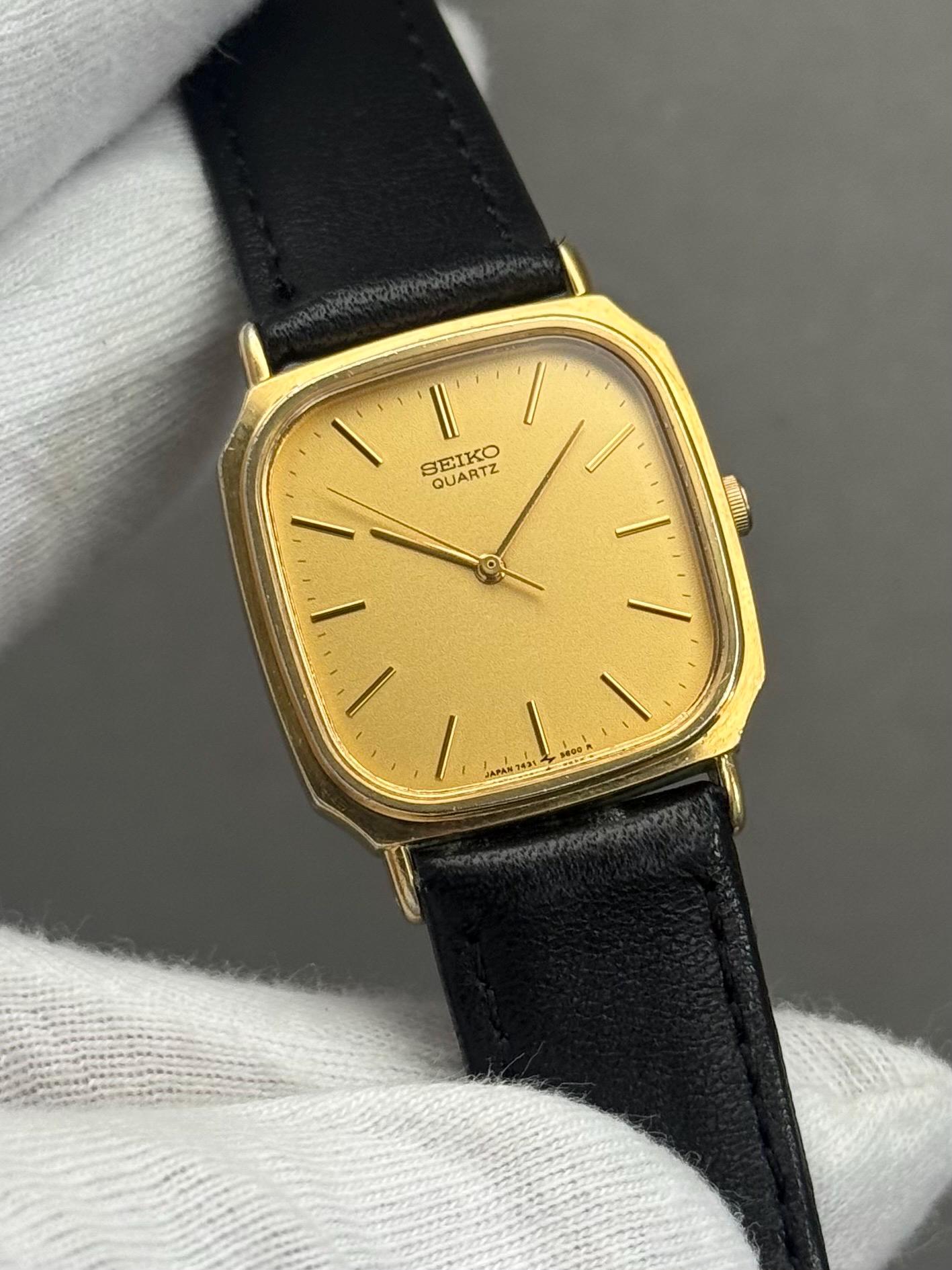 希少 80s SEIKO QUARTZ レクタンギュラー 日本製 腕時計 デッドストック 80s SEIKO ベルフィーナ QZ 電池換済 日本製 腕時計
