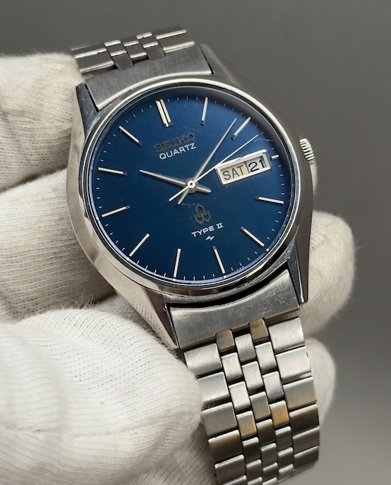 SEIKO QUARTZ TYPE II 腕時計 本体 ブルー文字盤 Vintage Seiko Type II Quartz Watch: Blue Dial JDM Men's Watch - Etsy