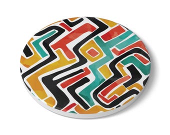 Colorful Abstract Ceramic Coaster | Modern Art Home Decor, Housewarming Accessory