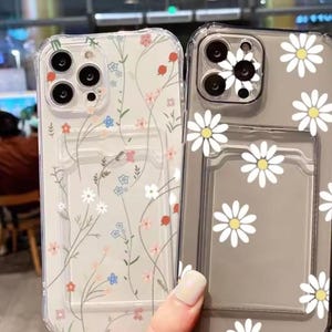 Custodia porta carte trasparente con motivo floreale a margherita, per iPhone 11, 12, 13, 15, 16 Pro, XS, XR, X, 7, 8 Plus.