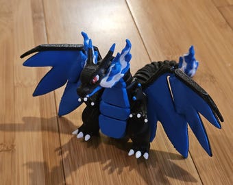 Flexibele gelede 3D-print Mega Charizard X - speelgoedfiguur