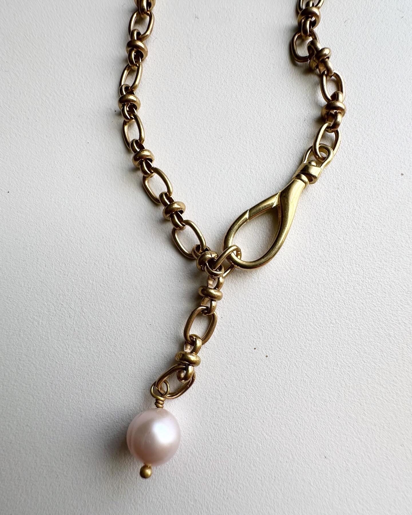 Vintage Brass and Pearl Adjustable/Reversable Necklace