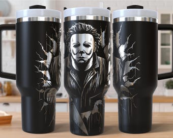 Vaso de Halloween aterrador con diseño grabado a láser para vaso de 40 oz, descarga digital, SVG para láser rotatorio, vaso de 40 oz SVG láser