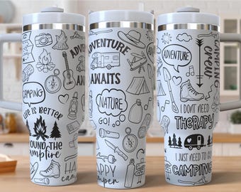 Camping Laser Engraved Full Wrap Design for 40oz Tumbler, Digital Download, SVG For Laser Rotary, OutDoors Mountains 40oz Tumbler Laser Wrap