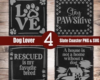 4 Dog Rescue Slate Coaster Laser Files PNG & SVG for Engraving Digital Download, Glowforge, Slate Coasters Engraved Design, Laserburn