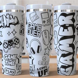 Gamer Laser Engraved Full Wrap Design for 40oz Tumbler, Digital Download, SVG For Laser Rotary, Gaming 40oz Tumbler Laser Wrap, Video games