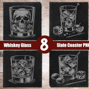 Whiskey Glasses Slate Laser Coaster Files, Laser Engraved PNG Files, Alcohol PNG File, Laser File Digital Download, Inverted Slate Coasters