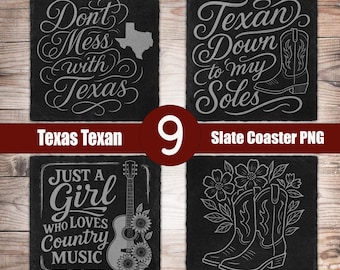 9 Country Cowgirl Slate Laser Files PNG for Engraving Digital Download, Glowforge, Texas Slate Coasters Engraved Design, Lightburn, Xtool