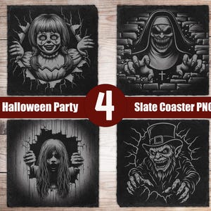 Scary Halloween Slate Engraving Files, PNG for Engraving Digital Download, Glowforge, Spooky Slate Coasters Engraved Design, Lightburn Xtool
