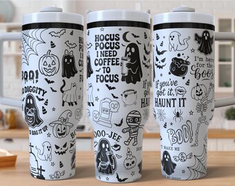 Vaso de 40 oz con diseño de fantasma de Halloween, grabado a láser, con envoltura completa, descarga digital, SVG para láser rotatorio, divertido vaso de 40 oz con envoltura láser.