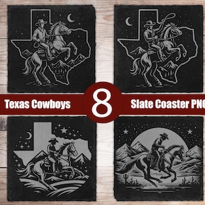 8 Cowboys Horses Slate Laser Files PNG for Engraving Digital Download, Glowforge, Texas Slate Coasters Engraved Design, Lightburn Xtool