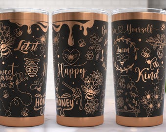 Honey Bees Tumbler Wrap SVG, 20oz 30oz Laser Engraved Design (Digital Download)