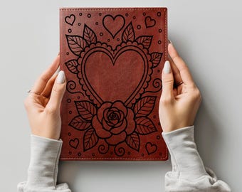 Valentines Roses Heart Notebook/Journal Cover Stencil Design SVG & PNG File Digital Download