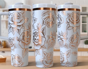 Roses Laser Engraved Wrap 40oz Tumbler SVG PNG Seamless Design (Digital Download)