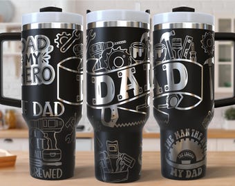 Dad Werkzeuge Laser graviert Full Wrap Design für 40oz Tumbler, digitaler Download, SVG für Laser Rollschneider, Vatertag 40oz Tumbler Laser Wrap