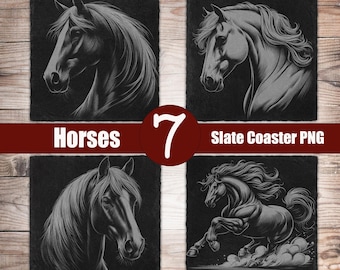 7 Horses Slate Coaster Laser Engraving Designs PNG File 8x8 Digital