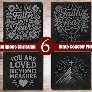 6 Religiöse Christliche Schiefer Laser Dateien PNG für die Gravur Digitaler Download, Glowforge, Schiefer Untersetzer graviertes Design, Lightburn Xtool