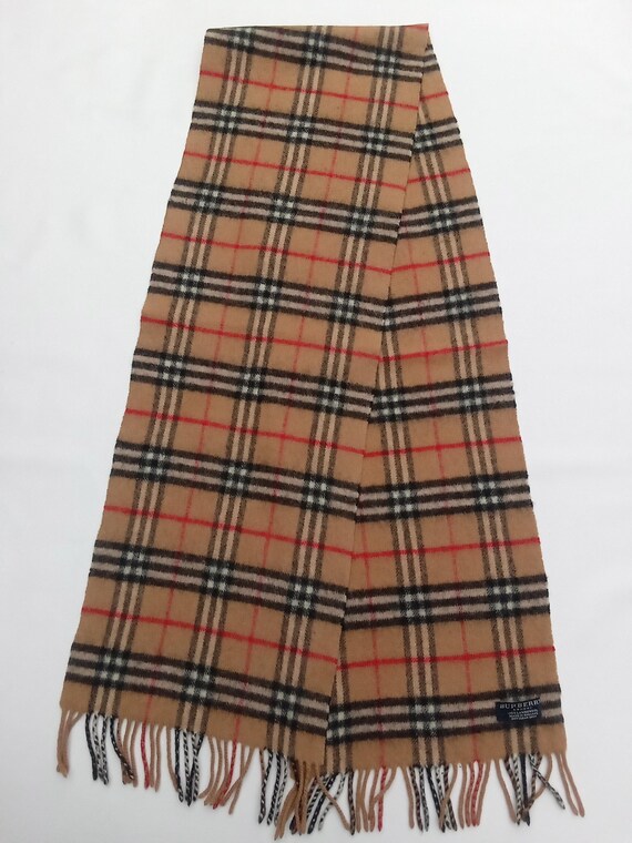 Vintage Burberry Lambswool Scarf: Nova Check Fringe, Made in