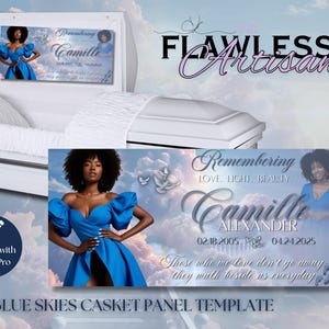 Blue Skies Funeral Casket Panel Template | Editable Memorial Insert for Casket Lid | Instant Download | Canva Template | Celebration of life