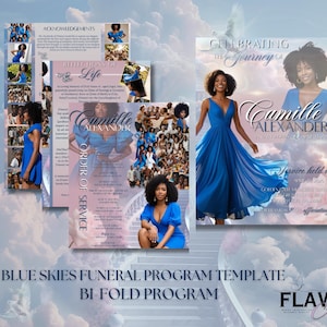 Blue Skies Funeral Program Template | Memorial program | 4pages | Canva Template | Celebration of Life | digital Download | keepsake