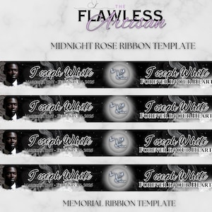 Midnight Rose Memorial Ribbon Template | Funeral Ribbon DYI Printable | Canva template | RIP memorial Ribbon Design | instant download
