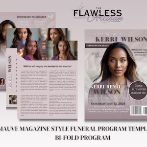 Modèle de programme d&#39;enterrement de style magazine mauve | Programme commémoratif | 4 pages | Modèle de toile | Célébration de la vie | Téléchargement numérique | RIP