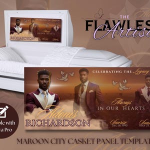Maroon City Funeral Casket Panel Template | Editable Memorial Insert | Instant Download | Canva Template | Celebration of life
